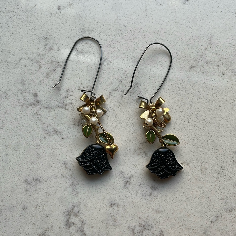 Betsy Johnson black rose drop earrings